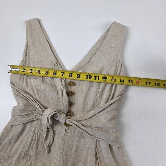 Maeve Anthropologie Jumpsuit Womens 0 Beige Linen Wide Leg V Neck Tie Waist - Picture 8 of 16